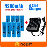 8PCS 3.7V Bateri Boleh Cas Semula Rechargeable LI-ION Battery 18650 4200mAH ( Flat / Button ) + 4 Sl