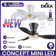 DEKA CONCEPT MINI LED 34 Inch 3 Blades 14 Speed DC Motor With Remote Control Ceiling Fan With Light Kipas Siling Syiling
