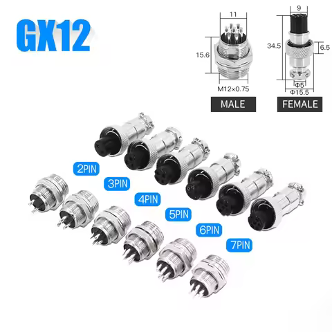10Pcs GX12 Aviation Circular Connector 2Pin 3pin 4pin 5pin 6pin 7pin M12 Male Plug& Female Socket 12