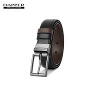 DAPPER เข็มขัดหนังแท้ Classic Pin Buckle Slim Reversible Belt แบบใส่ได้ 2 ด้าน สีดำ