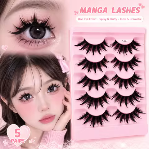 Yiernuo 1/5 Pairs Cosplay Anime Eyelashes Manga Lashes Dramatic Fairy Clusters Lashes Wet Look Lashe