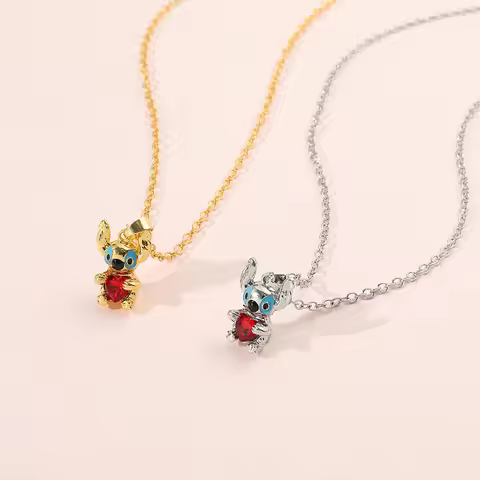 1 Pc Lilo and Stitch Pendant Kawai Cartoon Heart Y2k Accessories Gold Color Party Personality Gift f