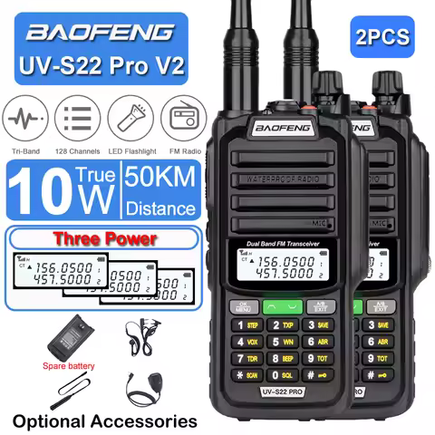 2PCS Baofeng 10W Three Power IP68 Waterproof Walkie Talkie Type-C Powered UHF VHF Long Range FM Radi