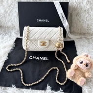 香奈兒 Chanel 22c cf mini 白色 金球 羊皮 單肩 斜挎