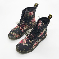 2026 Retro New Victorian Black Canvas Print Dr. Martens Boots Women's British Style Shoelace Fashion Short Boots