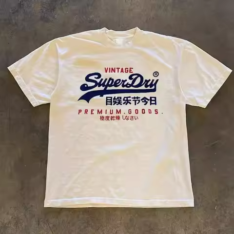 Retro SuperDry Style Japanese Logo Graphic T Shirt for Men 100% Cotton Oversized Streetwear White 20