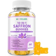 Saffron Gummies for Adult Kids, 10-IN-1 Regulate Cortisol Supplement with Saffron 88.5mg, Vitamin D3