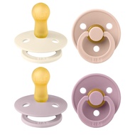 BIBS Colorful Pacifier 4 Pieces Set, No BPA Fake Pacifier, Round Nipples.Made in Denmark Natural Rub