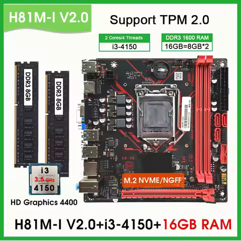 H81 ITX Motherboard Processor and Memory Kit Core I3 4150 CPU 16GB DDR3 PC RAM Placa Mae LGA 1150 Mo