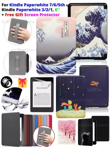 For Kindle Paperwhite 7/6/5th Gen Case with Hand Strap+Screen Protector Sleep/Wake 6 Inch DP75SDI EY