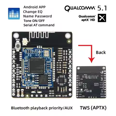 APP name change password EQ Bluetooth 5.1 Qualcomm QCC3031 lossless APTXHD with AUX pair box TWS amp