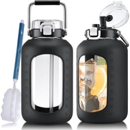 WINSA Large Glass Water Bottles with Stainless Steel Handle,100 oz Gallon Drinking Bottle with 2-in-