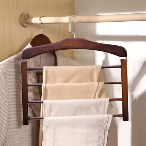 Solid Wood Clothes Drying Rack Wardrobe Storage Multi-function Solid Wood Trouser Towel Rack Home Ap