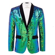 Men Fashion Sequin Suit Dress Jacket Men's Host Performance Nightclub DJ Costume Suit