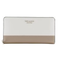 Kate Spade Spencer 雙色拉鍊長版皮夾（PWR00281 ） ，白色/米色皮革。二手。
