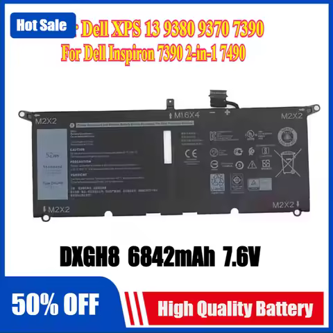 New DXGH8 Laptop Battery for Dell Inspiron 7390 2-in-1 7490 G8VCF H754V 0H754V P82G 52WH for Dell XP