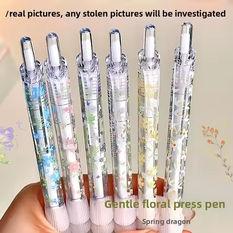 6 Pcs Small Flowers Ball Point Gel Pen Quick Dry Glue Pen Black Ink Retractable Ballpoint Pen Writin