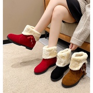 winter boots winter boots women Women's red winter warm two-way mid-barrel boots
