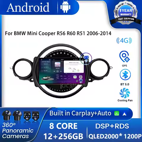 Android 16 Car Player Radio For BMW Mini Cooper R56 R60 R51 2006-2014 Carplay Multimedia Wireless Na