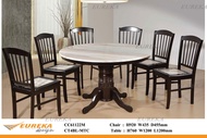 EUREKA 4ft Marble Dining Set Round with 6 Chairs / Set Meja Makan Bulat Marble 6 Kerusi (Delivery & 