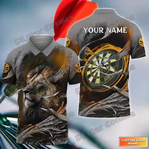 Lion And Flame Wolf And Darts Personalized Name 3D Printed Fashion Men's Polo Shirt Summer Unisex Ca