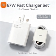 67W 120W Turbo Fast Charger UK 3‑Pin Plug With 6A USB‑A to Type‑C Cable For Xiaomi Redmi POCO Hyperc