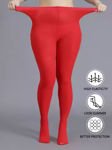 1 Pair Women Red Thin Opaque Tights Stretchy High Waist Pantyhose Stockings Women's Tights
