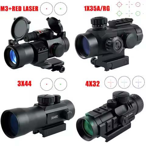4X32 3X44 Green Red Dot Sight Cross Tactical Optical Scope Airsoft Rifle Collimator Adjustable Hunti