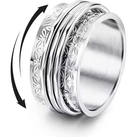 Bobisty 316L Stainless Steel Spinner Rings Fidget Band Rings for Women Men Flower Anxiety Spinner St