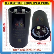 Topo starting capacitor 850-1020uf 125v water pump
