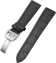 GANYUU For IWC Bertofino Pilot Mark 20mm 22mm Watchband Alligator Genuine Leather Silicone Rubber Sole Watch Strap (Color : Black-silver, Size : 20mm)