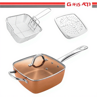 DESSINI ITALY Zero Fat 4 Pcs Aluminium Induction Non Stick Copper Casserole Pot Bowl Deep Frying Pan