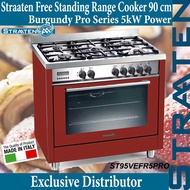 Straaten 90cm Free Standing Cooker ST95VEFR-5PRO 5 Brass Burners Electric Oven in Matt Red