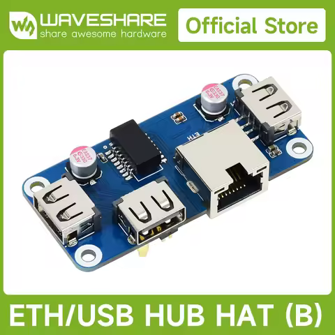 Waveshare Ethernet / USB HUB HAT (B) for Raspberry Pi 5/4B/3B, 1x RJ45 Ethernet Port, for Raspberry 