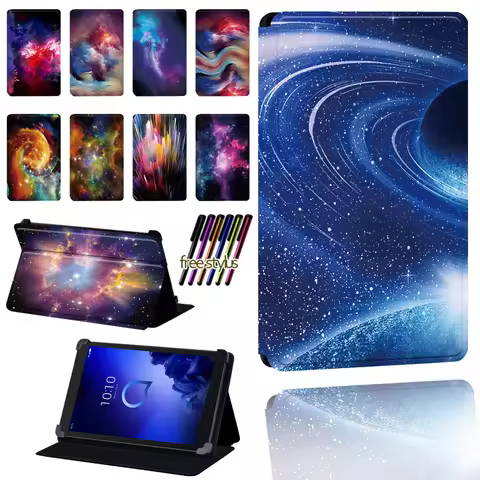 Space Pattern Tablet Case for Alcatel 1T 7 10/3T 8 10/A3 10 Tablet Leather Foldable Anti-fall Protec