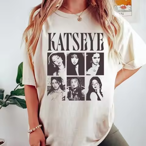 KATSEYE Kpop Girl Group Vintage 90s Bootleg T-shirt 6 Members Graphic Print Fashion Harajuku Kawaii 