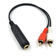6.35mm 1/4 inch TRS Stereo Jack Female to 2 RCA Male Plug Y Splitter Adapter Cable 25cm/10