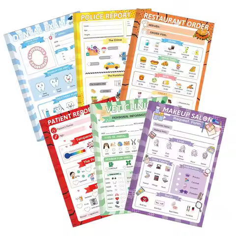 Pretend Play Notepads 6 Pack Playtime Pads Pretend Notebooks Imaginative Role Play Game Notepads for