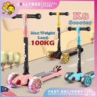 Jollybee Adjustable and Foldable K8 Kids Scooter Balance Tricycle 4-Wheels Scooter with Flash Wheel 