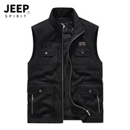 เสื้อกั๊ก JEEP วิญญาณของผู้ชายขนาดใหญ่กระเป๋าตกปลาหลายช่อง Rompi Kerah ตั้งแบบใหม่เสื้อกั๊กถ่ายภาพม้า