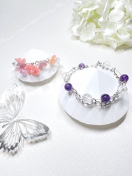 紫水晶 Amethyst + 白水晶 Clear Quartz 手鏈