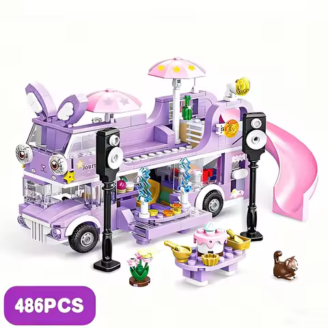 486PCS Girl Friends Double-Storey Star Rabit Bus Building Blocks Toys STEM Bricks Figures Flower Chr