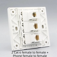 3 in 1 Wall Socket 86 Type 2 Port CAT6 Female to Female RJ45 + 1 RJ11 CAT3 Telephone Combo Wall Face
