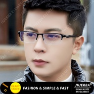 (JIUERBA) Business Half Frame Plastic Eyeglasses Anti Blue Light Eyeglasses for Men