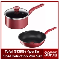 Tefal G135S4 4pc So Chef Induction Pan Set. 24cm Deep Frypan + 28 cm Saucepan + Lid + Spatula. Aluminium Material.