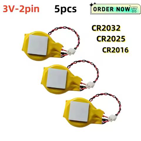 5PCS CR2032 Battery with Wire 2pin Laptop Motherboard BIOS CMOS Battery with Wire Disassemble Button