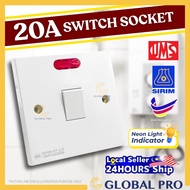 [SIRIM] UMS 20A Water Heater Plug Socket with Neon Light Suis Pemanas Air Bathroom Heater Switch Sok