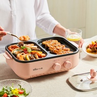 Bear Steamboat Pot Multi Cooker 2 IN 1 Electric BBQ Grill Steamboat Pan Hot Pot Cooker Kitchen Home Appliances ​DKL-C12D1