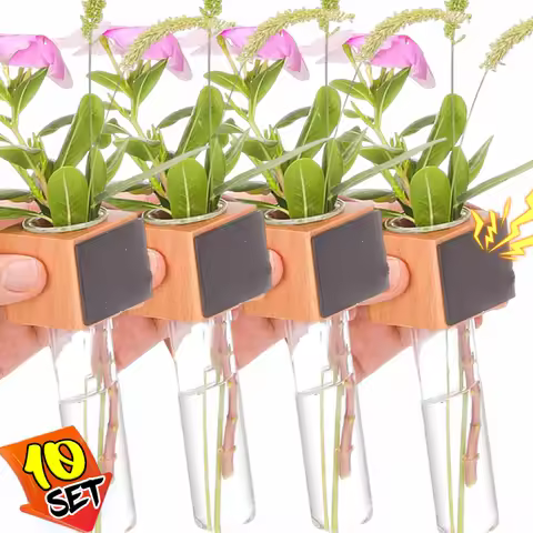 Wooden Magnetic Test Tube Vase Refrigerator Magnet Tube Flower Arrangement Magnetic Tube Simulation 