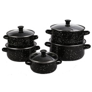 ST/🎀Spot Enamel Pan Enamel Pot Set Household Soup Pot Five-Piece Pot Set Hemp Pot Pot with Two Handles Xinjiali ZKGG